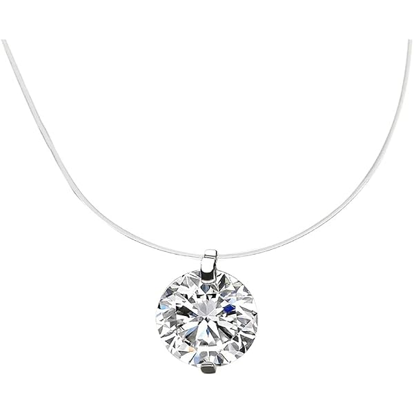 Collier Fil Nylon Avec Zirconium Cubique - Argent Massif 925/000, Bijoux Femme, Neuf Avec étiquettes Bijouxia