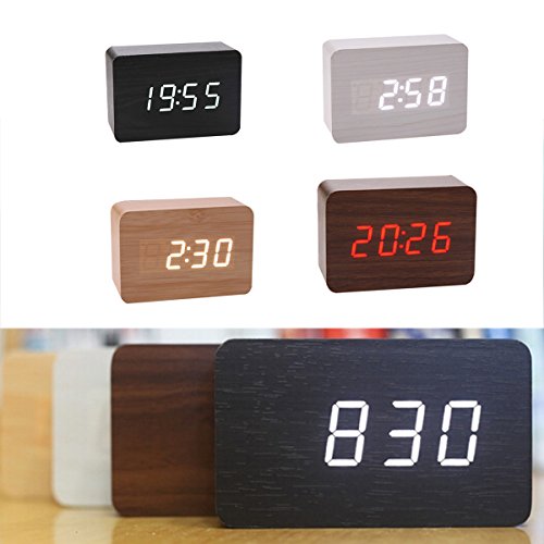 Evilandat Holz LED Digital Wecker Uhr mit Geräuschaktivierung Temperaturanzeige (Kein Adapter oder Batterien) - 2