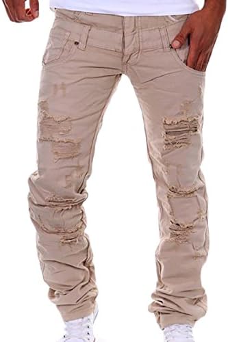 H&amp;E Mens Straight Leg Ripped Baggy Outwear Casual Cargo Pants Khaki X-Large