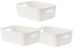 poeland Open Storage Bins, Closet Shelf Organizer Bins, Desktop Storage Baskets for Bathroom, Nursery, Home, Off-White, 3-Pack
