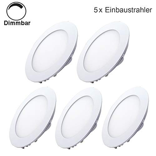 Erwei - Pannello LED a intensità variabile, faretto da incasso a LED, IP44, da soffitto, extra piatto, con lampadina LED integrata, bianco caldo, 5x 9W Rund
