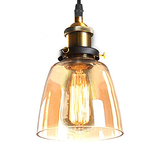Samber Klarglas Schatten Deckenleuchte Kronleuchter Vintage Retro Anhänger Lampenschirm, E27 Lampe Basis (Leuchtmittel nicht enthalten), glas, Bernsteinfarben, YD33B