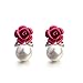Price comparison product image Crystal Pendant Pearl Rose Flower Stud Earrings Rhinestone Earrings For Women,Ladies Fashion Jewelry Plant Shape Dangle Drop Ear Cuff Earrings on Sale (Hot Pink)