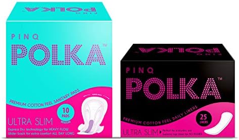 PINQ POLKAPINQ POLKA Premium Sanitary Pads(Regular-240mm) with 25(Regular-155mm) Pantyliners for Discharge, Organic Cotton Soft|Rash Free|Ultra Thin for Night & Heavy Flow Combo with Disposable Pouch, 35 Pieces