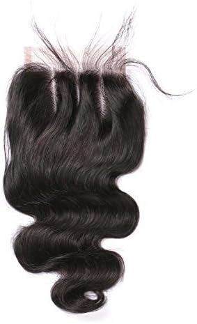 Estelle Hair 100% Human Hair | Brazilian Body Wave Closure with Natural 3 Way Part | Tangle-Free Remy Lace Closure, 130% Density, Lightly Bleached Knots (14inch, 3 Part)