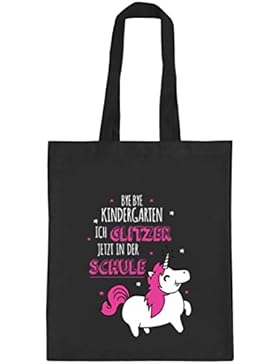 Einschulungsgeschenk Erstklässler natur Jutebeutel Einhorn - ich glitzer jetzt in der Schule