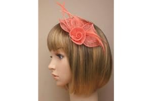 Arranview Jewellery Coral fascinator with flower and feathers. Beak clip and brooch-pin