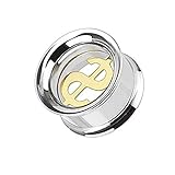 Länge: 10 mm Piersando® Flesh Tunnel Ohr Piercing Plug Ohrpiercing Schraub Double Flared mit Dollar Geld Zeichen Bicolor Silber Gold 14 mm