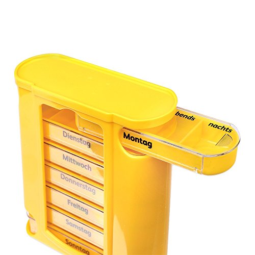 S/O® Tablettenbox gelb mit gelben Schiebern 7 Tage Pillen Tabletten Box Schachtel Tablettendose Pillendose Pillenbox Tablettenboxen Pillendosen Pillen Dose Wochendosierer - 3