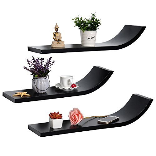 Wandregal MDF Holz Hängeregal Bücherregal CD DVD Aufbewahrung Regal Schwarz RG9271sz - 3