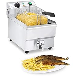 Royal Catering Friteuse Électrique Friteuse Professionnelle RCEF 10EH-1 (3 000 W, 10 L Au Total / 9 L D'Huile, Thermostat, 60-200 °C, Robinet de vidange, Acier Inox)