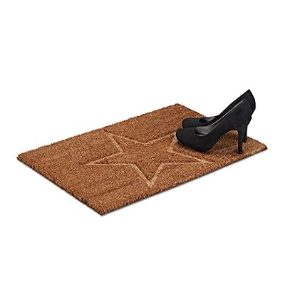 Relaxdays Paillasson en fibres de coco Étoile, HxlxP: 1,5 x 60 x 40 cm, 3D, antidérapant, rectangle fibres de coco, caoutchouc, nature