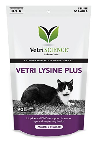 Vetriscience laboratoires Vetri Lysine Plus Support de immunitaire 90 Foie de Poulet Doux aromatisé à mastiquer pour Chats