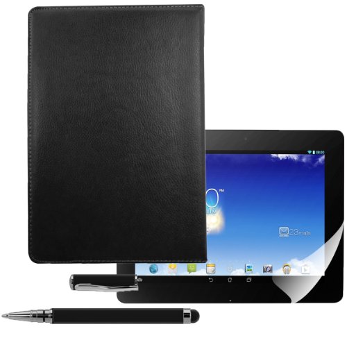 3in1 Set: kwmobile Hülle für Asus Memo Pad FHD 10 ME302C – 360° Standfunktion Case Tablet Schutzhülle Kunstleder – Smart Cover Tabletcase Schwarz + Folie, kristallklar + Stylus, Schwarz - 5