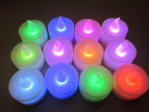 Theluckleds multi Color Changing Everlasting LED Tealights Candles with 7 Rainbow Colors- Set of 12 for wedding party decoration