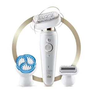 Braun Silk-Epil 9 Flex 9-010, Flexible Head for Easier Hair Removal, Anti-Slip Grip and Pressure Control for Effortless Hair Removal, Deep Body Exfoliation Brush, Pouch Epilator for Women