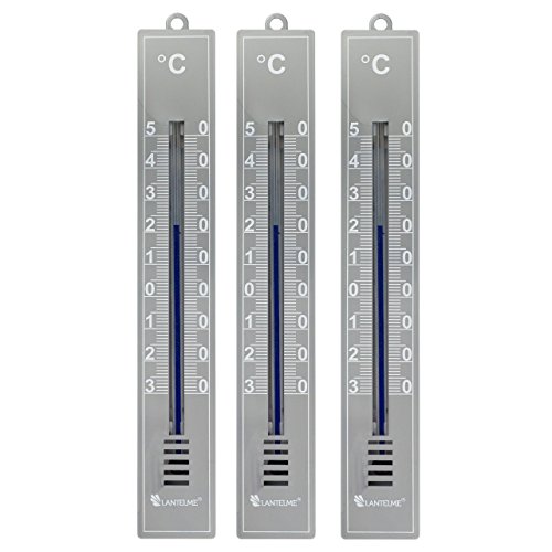 Lantelme 6090 Analogthermometer in Kunststoffgehäuse Farbe grau - 3 Stück Set - Thermometer für Innen oder Außen mit Temperaturanzeige -30 bis +50 Grad Celsius