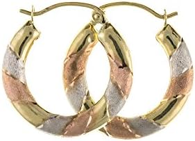 9ct Three Colour Gold Round Creole Earrings
