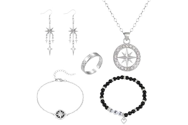 BCHMN Stray Set med armband, halsband, armband, pärlarmband, ringar, örhängen och 2 fotokort SKZ, Kpop-presenter, omistliga artiklar för Kpop-fans