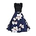 Produktbild Damen Kleider Frauen Vintage Retro Blumen Drucken Prinzessin Abendkleid Hevoiok Kleidung Mode Bodycon Partykleid Ärmellos Prom Swing Kleid (Blau, M)