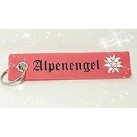 Schlüsselanhänger aus Filz mit der Aufschrift „Alpenengel“ und einer Edelweiß-Blume mit einem Swarovski® Kristall als Blütenmitte. In verschiedenen Farben bestellbar – schöne Geschenkidee!