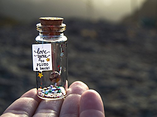 I love you to PLUTO & back. Tiny message in a bottle. Personalised Gift. Funny Love Card. Valentine Card. Special greeting card.