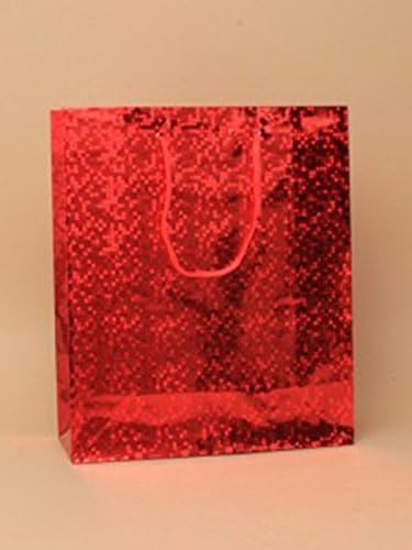 12 Pack Gift Bags Holographic Foil Party Weddings Presents Christmas Bulk Buy (Red Med H21.5xW18xD7.5cm)