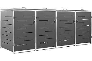 KOIECETA Mülltonnenbox für 4 Tonnen Abschließbar Rostfrei Müllbox Mülltonnenverkleidung Mülltonne Müllcontainer Gartenbox 276,5x77,5x115,5cm Edelstahl Anthrazit