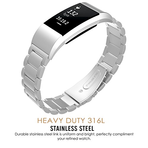 MoKo Fitbit Charge 2 Armband – Edelstahl Replacement Wrist Band Watchband Strap Uhrenarmband Erstatzband mit Metallschließe und Schnalle Watch Band für Fitbit Charge 2 Smartwatch Zur Herzfrequenz und Fitnessaufzeichnung, Silber - 2