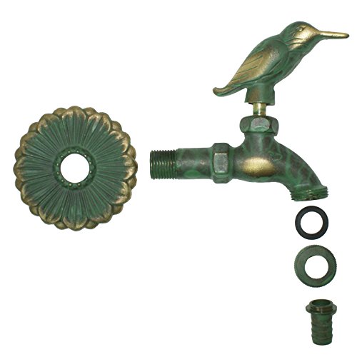 Stabilo-Sanitaer Nostalgie-Auslaufventil 1/ 2 Zoll, Garten Wasserhahn Antik Messing-patiniert mit Tiermotiv Vogel, Langem Wandabstand und massiver Wandrosette - 2