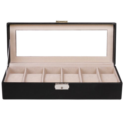 Jago Uhrenkasten Uhrenbox Schmuckbox Uhrenschatulle mit Platz für bis zu 6 Uhren inkl. 2 Schlüssel in Schwarz - 3