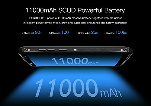 OUKITEL K10 - 6,0 Zoll FHD + (18: 9 alle Bildschirm) Android 4G Smartphone, 11000mAh Akku & 5V / 5A Schnellladung, Octa Core 2.0GHz 6GB + 64GB, Quad-Kamera, Gesichtserkennung - Schwarz