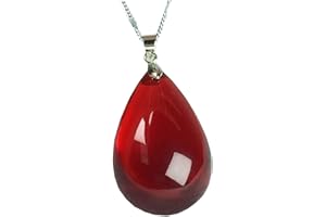 ESBANT Collier Pendentif en Ambre Rouge Sang Naturel, Bijoux Pendentif en Pierre d'ambre for Femmes Dame Hommes Perles de Cristal 35x20mm Pierre précieuse Goutte d'eau, chaînes en Argent