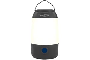 ANSMANN Mini LED lanterna da campeggio dimmerabile 3 modalità di luce incl. 3 batterie AAA con supporto e gancio piccolo e compatto alimentato a batteria luce di emergenza accessori campeggio