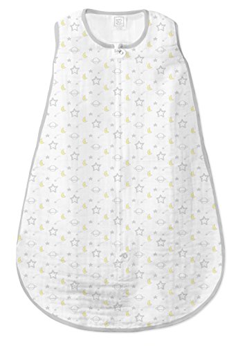SwaddleDesigns Cotton Muslin Sleeping Sack with 2-Way Zipper, Goodnight Sterling, 3-6MO