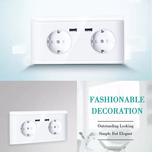 Doppia Presa Schuko Con 2 x USB, il carico di tutti i dispositivi iPod iPhone iPad Smartphone MP3 e Si Inserisce In Doppia Presa Da Incasso