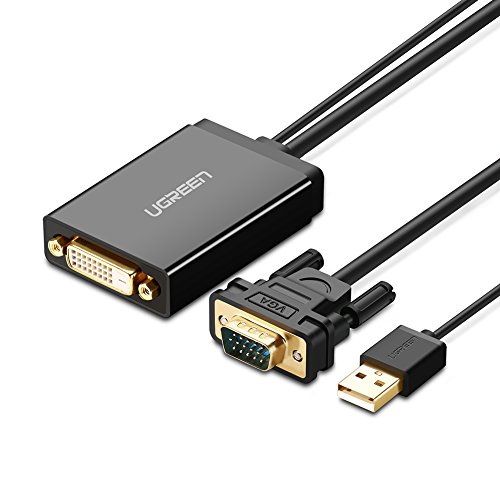 UGREEN VGA DVI Adapter VGA auf DVI D Adapterkabel VGA Stecker zu DVI 24+1 Buchse Konverter 1080P Full HD mit 50cm USB Stromkabel geeignet für DVD, Laptop, PC, HDTV, Projektor, Monitor usw.