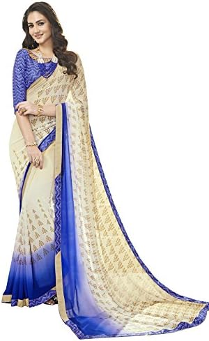 Aagaman Fashions Faux Georgette Off White Everyday Wear Printed Traditional Sarees