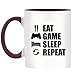 Produktbild EAT SLEEP Game Repeat (PS) Design bicolor Tasse mit Burgund Griff & Innen