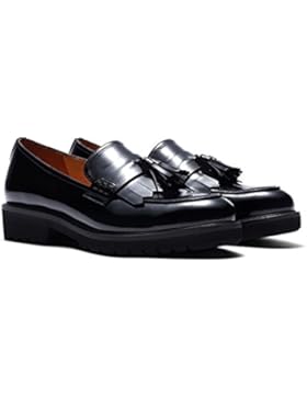 Damen Halbschuhe Flats Schuhe Frauen Leder Keilabsatz Mokassin Tassel Dicke Sohle Pumps Slip On Casual Runder...