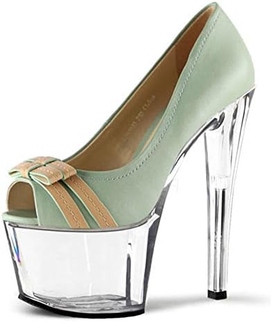 Elegant high shoes Women High Heels Dance Crystal Peep Toe 17cm Fine With Fish Mouth Bow, blue, 36