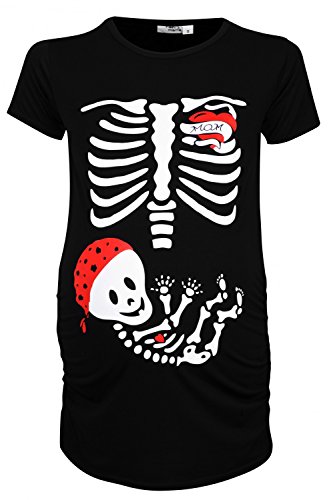 Happy Mama. Woman's Maternity Tattoo Mom Baby Pirate Skeleton T-shirt Tee. 185p (Black, UK 10/12)