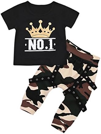 Baby Boys Summer Clothes, Set Letter T Shirt Tops+Camouflage Shorts Outfits