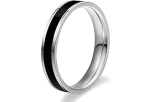 BlackAmazement Anillo de acero inoxidable 316L con esmalte de rayas en oro rosa, plata, blanco, negro, 4 mm para mujer