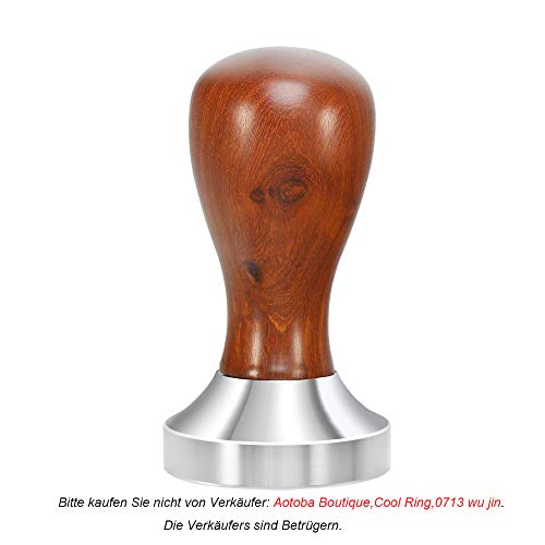 Erwei caffè Tamper di Alta qualità - Pressino per caffè Espresso Schiacciapatate in Acciaio Inox con Manico in Vero Legno Marrone, 51mm