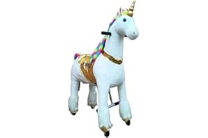 FINOOS Pony Ride Cheval à Bascule - Peluche sur Roues - Inline - Licorne - Cheval - Équitation - Peluche - MyPony - Cheval d'équitation pour Enfants - Arc en Ciel (Medium - 4-9 Ans)