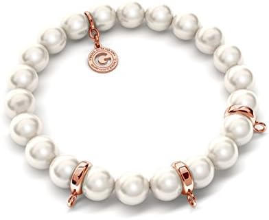 GIORRE ¤ New Flexible Bracelet With Pearls (swarovski Pearl) For 3 Charms ¤ Sterling Silver 925 ¤ PEARL : SWAROVSKI CREAM | SILVER : Rose Gold 18K Plating