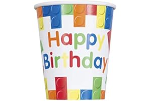 Unique- Gobelets en Carton-266 ML-Fête d'anniversaire à thème de Blocs des Constructions-8 Pièces (Lot de 1), 82213, Multicolour