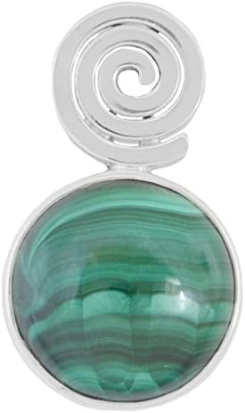Malachite Gemstone Pendant round with Spiral, 925 Sterling Silver
