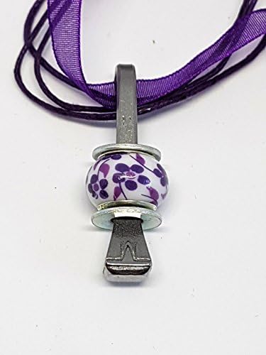 Handmade equestrian horseshoe nail beaded pendant 16 inch ribbon and cord purple adjustable necklace
